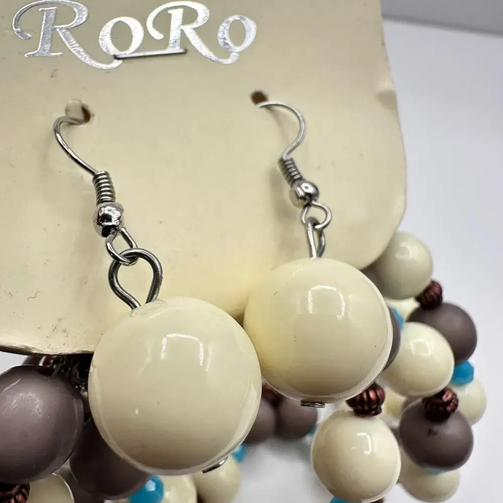 Vintage 90s RoRo Multi-Strand Beaded Necklace Earring Set Boho Fashion Jewelry